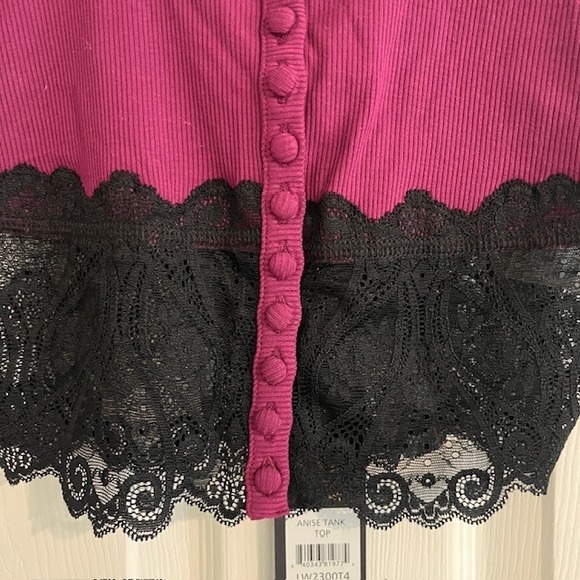 Beach Bunny Anise Tank Top Lace Trim Button‎ Front Ribbed Cropped Purple Small - Picture 2 of 6